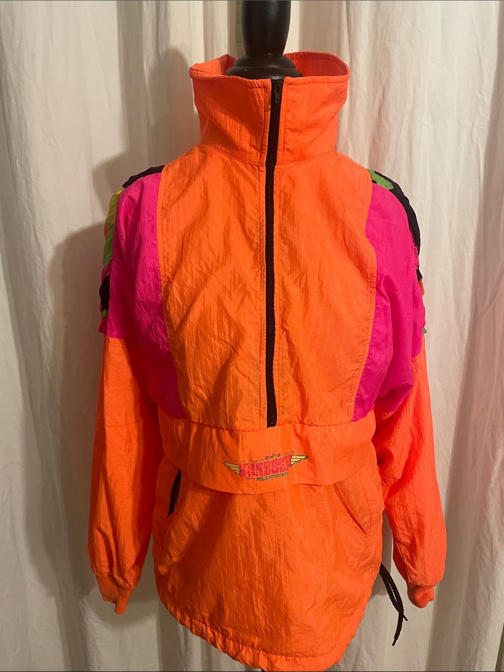 SUNBUSTER NEON orange/pink 80’s VINTAGE windbreaker PERFECTION. “Ladies” M